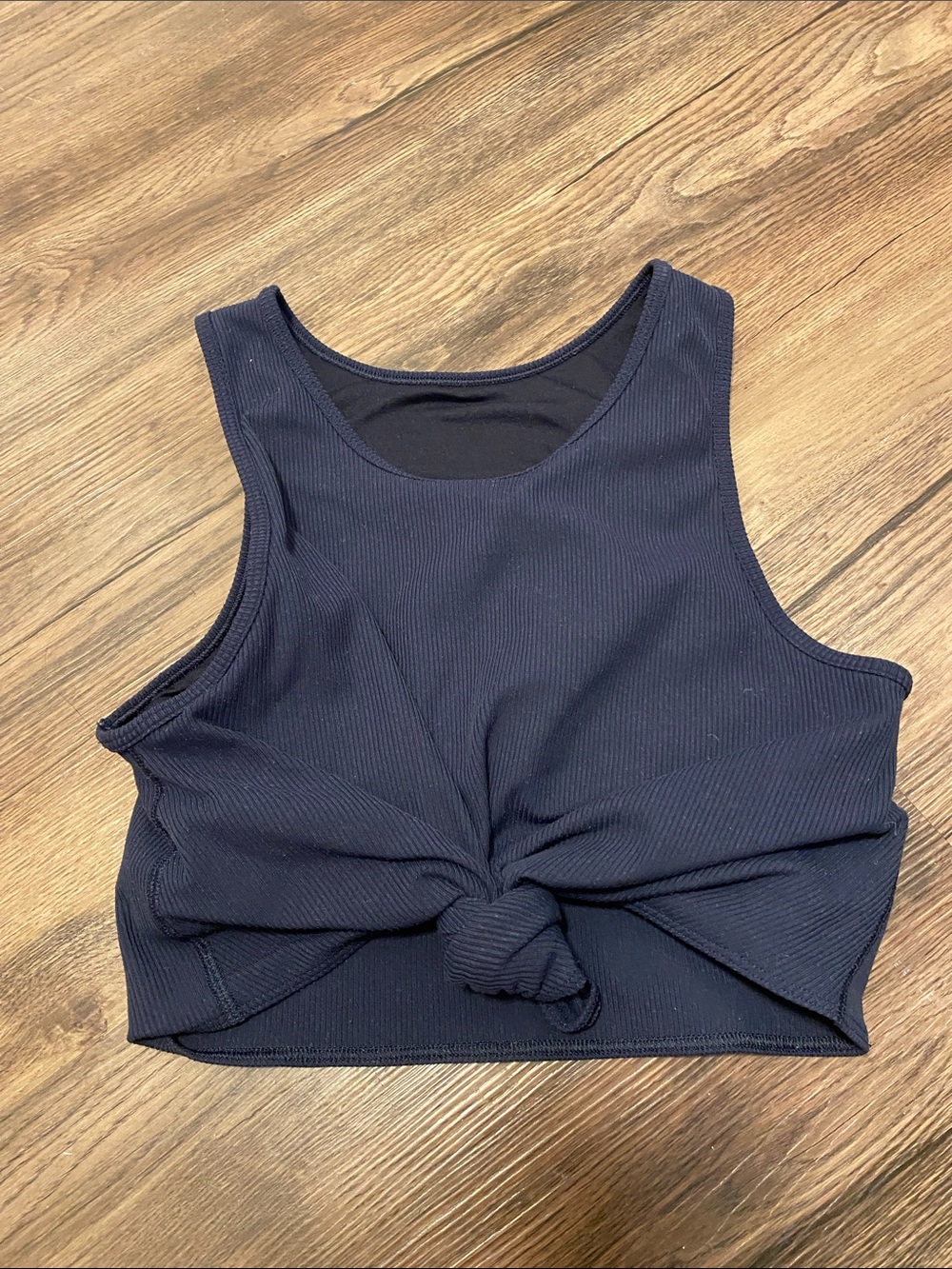 Gap Navy Ribbed Knot-Front Workout Top